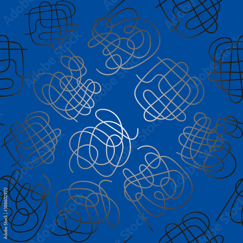 Vector scribble seamless pattern. Messy silver lines on blue background. photo