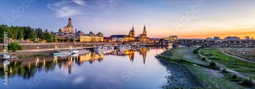 Dresden skyline panorama at sunset, Saxony, Germany