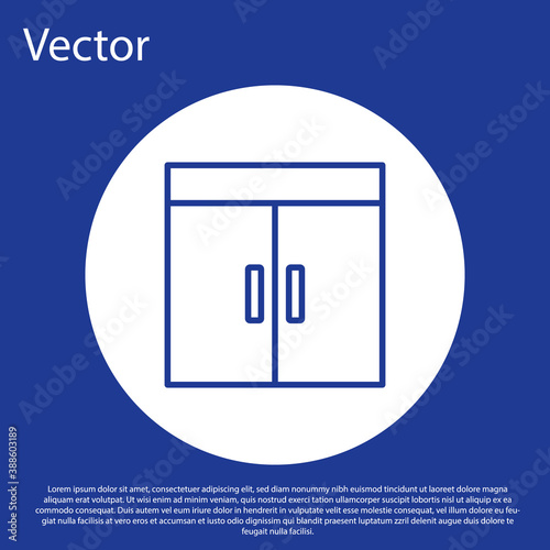 Blue line Wardrobe icon isolated on blue background. White circle button. Vector.