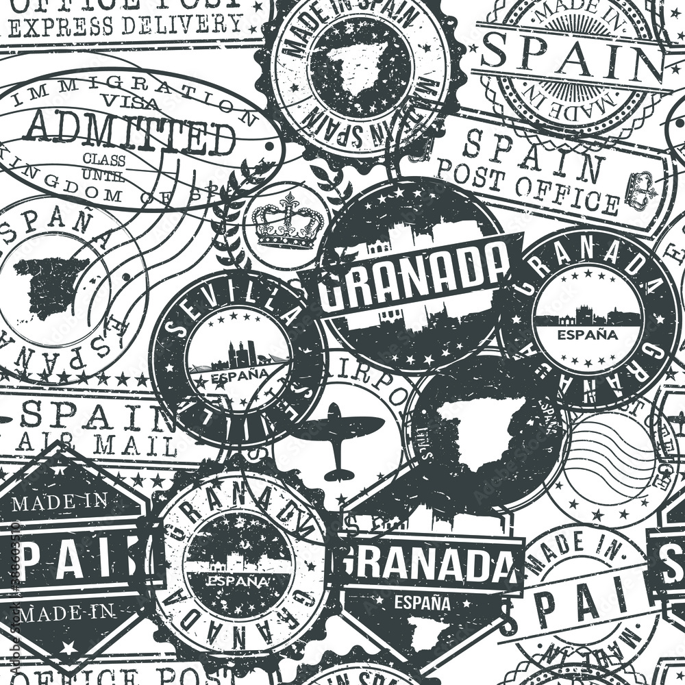 Granada Spain Stamps Background. City Stamp Vector Art. Postal Passport Travel. Design Set Pattern. Granada Spain Stamps Background. City Stamp Vector Art. Postal Passport Travel. Design Set Pattern.