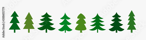 Green Christmas trees icons collection.