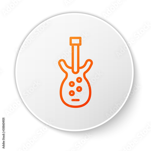 Orange line Electric bass guitar icon isolated on white background. White circle button. Vector.