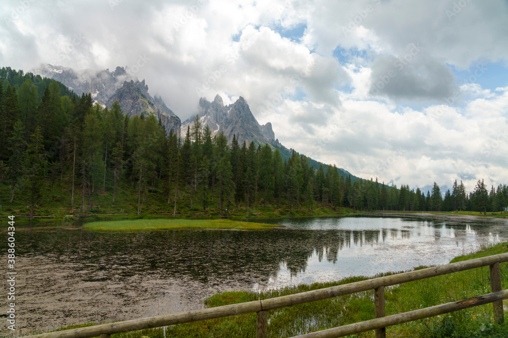 The lake of Misurina, Dolomites, at summer