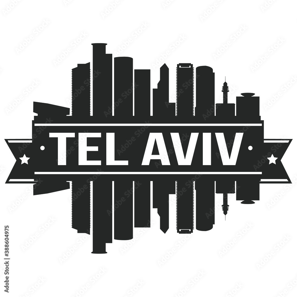 Tel Aviv Israel Skyline Silhouette City Vector Design Art Stencil.