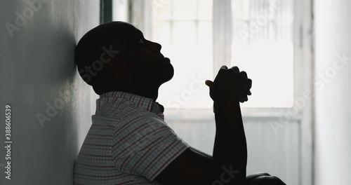 Worried black African american man feeling anxiety