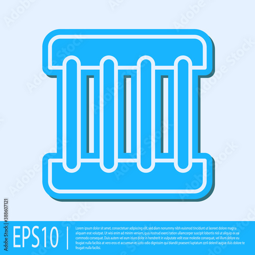 Blue line Prison window icon isolated on grey background. Vector.