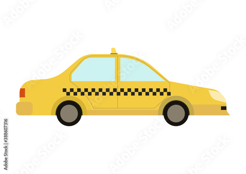 Yellow flat taxi car. Vector illustration isolated.