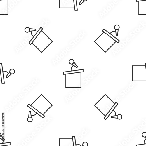 Grey line Stage stand or debate podium rostrum icon isolated seamless pattern on white background. Conference speech tribune. Vector.