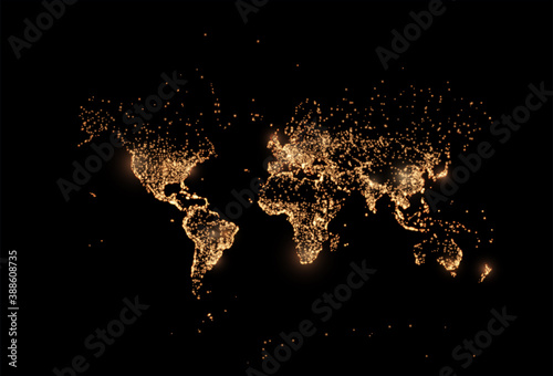 Obraz na płótnie Earth night map. Vector illustration of cities lights from space. Dark globe map w salonie