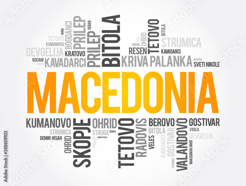 List of cities and towns in the Republic of Macedonia, word cloud background photo