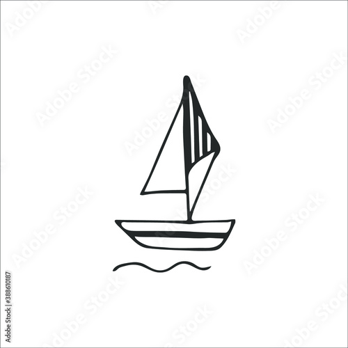 Hand-drawn sailboat. Doodle image of transport isolated on white background.
Vector illustration.