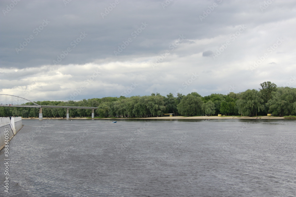 Modern Sozh embankment in Gomel. Panorama with view to river Modern Sozh embankment in Gomel. Panorama with view to river