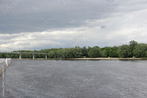 Modern Sozh embankment in Gomel. Panorama with view to river