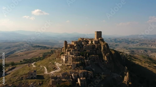 The abandoned village of Craco, Basilicata region, Italy. Aerial view