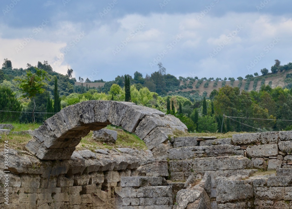Ancient Olympia archway to the stadium of the site of the first olympic games in Greece