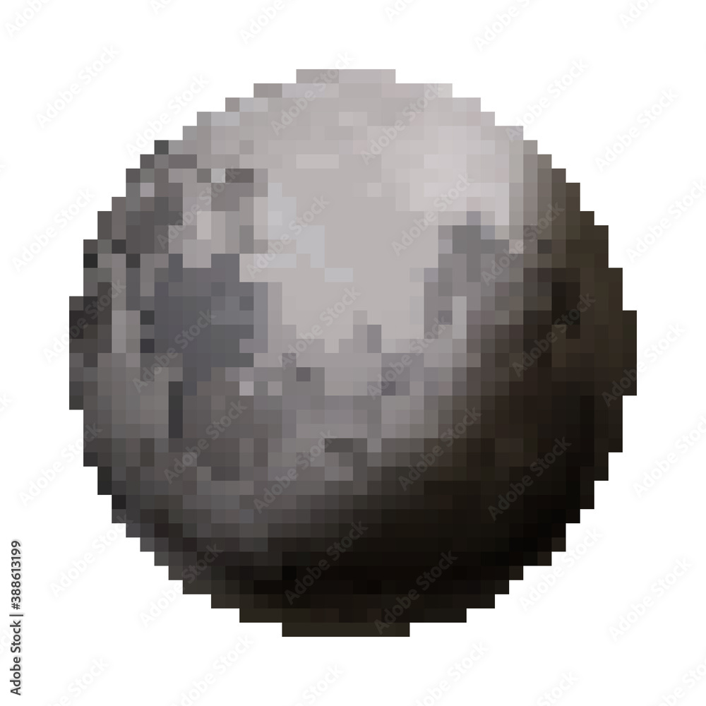Bright glossy Moon, cute satellite in pixel art style on white Bright glossy Moon, cute satellite in pixel art style on white