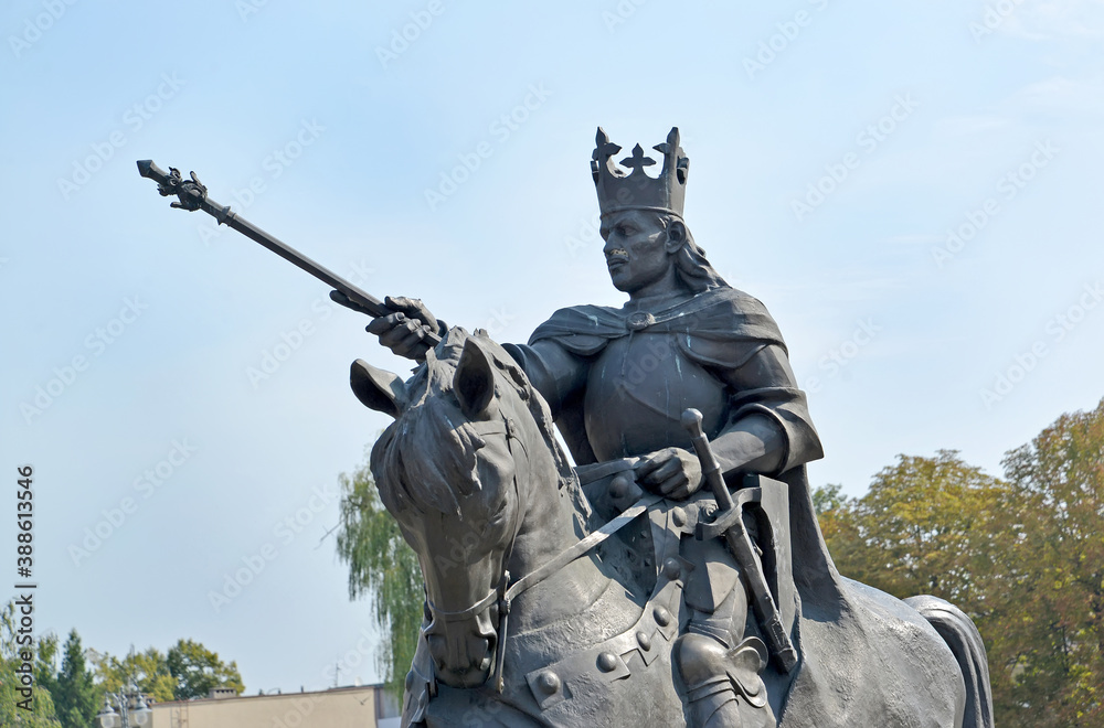 MARLBORK, POLAND - AUGUST 24, 2018: Fragment of the monument to the Polish king Casimir IV