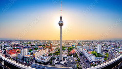 panoramic view at central berlin while sunset