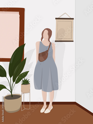 Girl in a light summer dress getting ready for a date