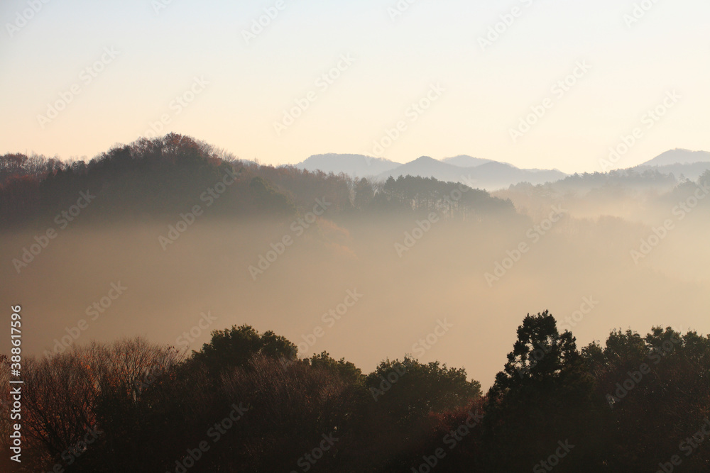 朝靄の山並み