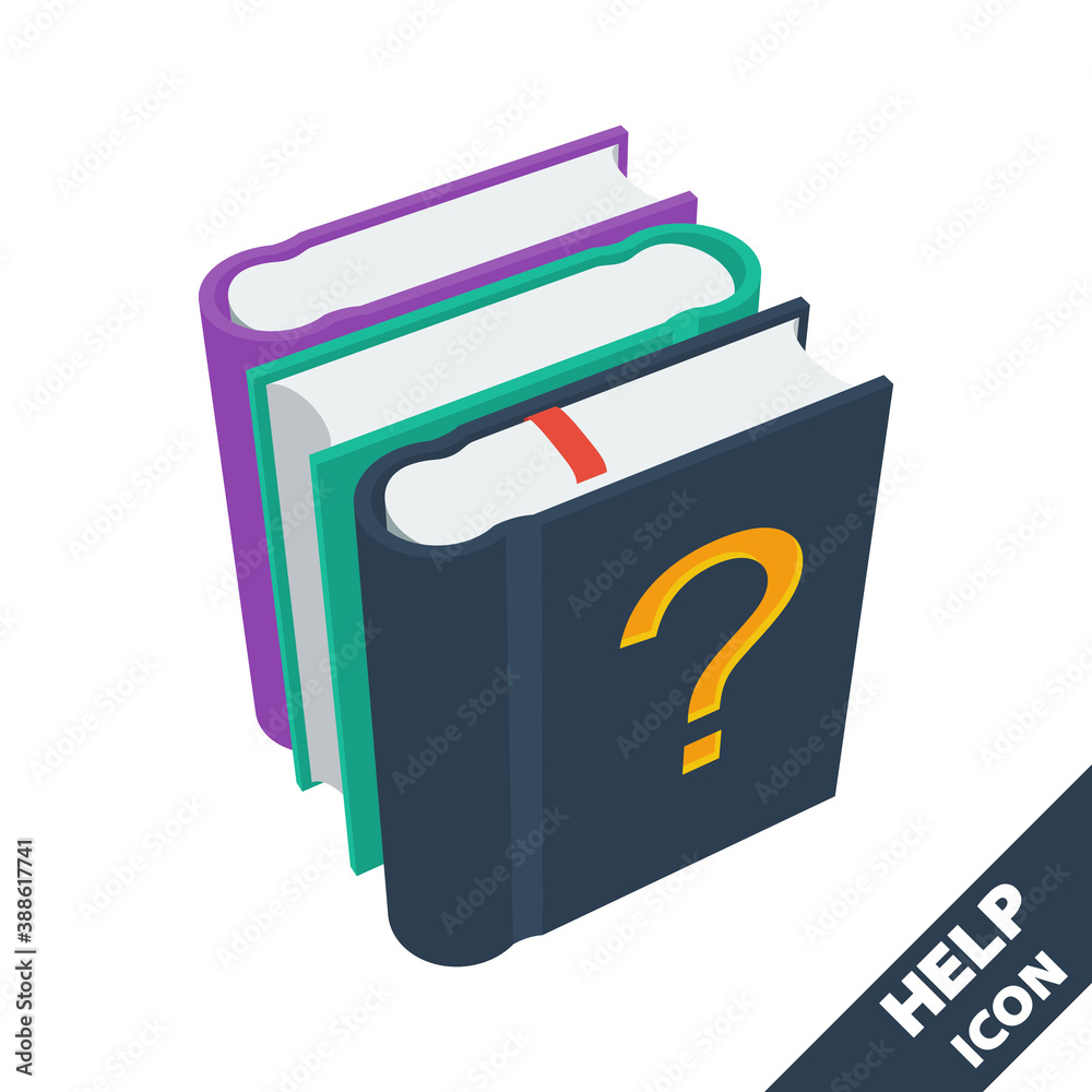 Stack of books and a question mark 3D vector icon in flat style. Stack of books and a question mark 3D vector icon in flat style.
