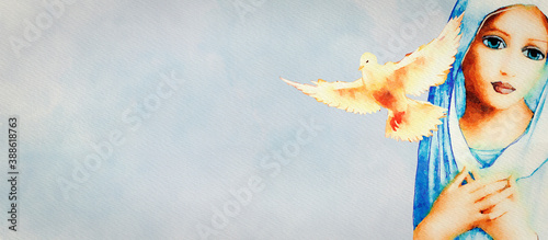 Εκτύπωση καμβά Virgin Mary. Christian background, watercolor