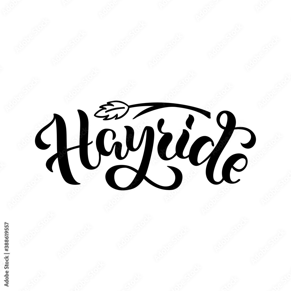 Vector illustration of hayride brush lettering for banner, leaflet, poster, clothes, logo, advertisement design. Handwritten text for template, signage, billboard, print, price list, flyer, invitation Vector illustration of hayride brush lettering for banner, leaflet, poster, clothes, logo, advertisement design. Handwritten text for template, signage, billboard, print, price list, flyer, invitation