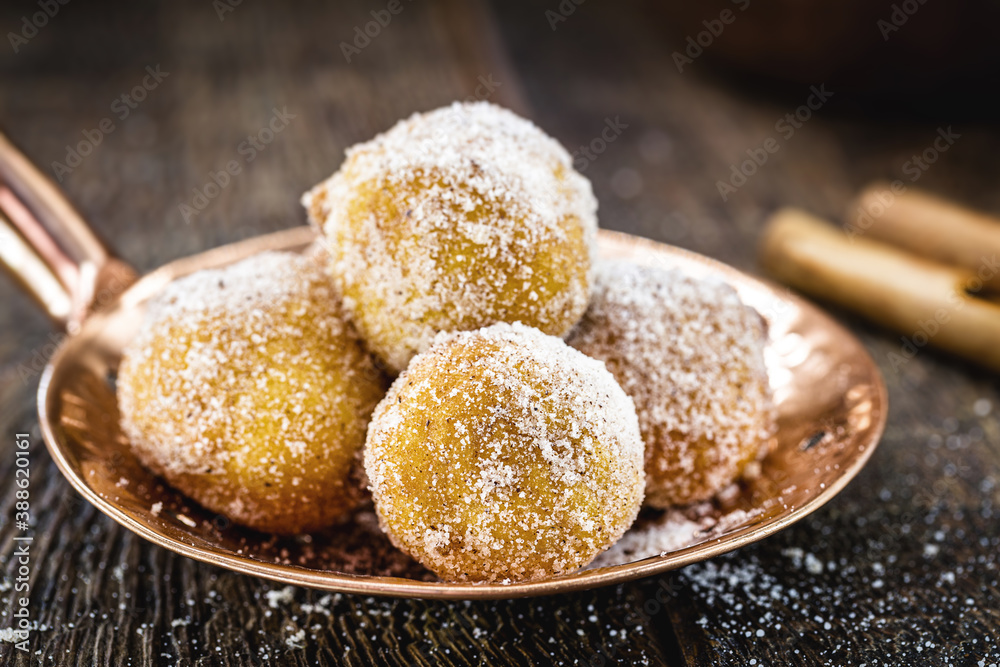 The fried sweet pastry or fried dumplings, known as Fritule, is a typical dessert of the Adriatic coast, croatia delicacy The fried sweet pastry or fried dumplings, known as Fritule, is a typical dessert of the Adriatic coast, croatia delicacy
