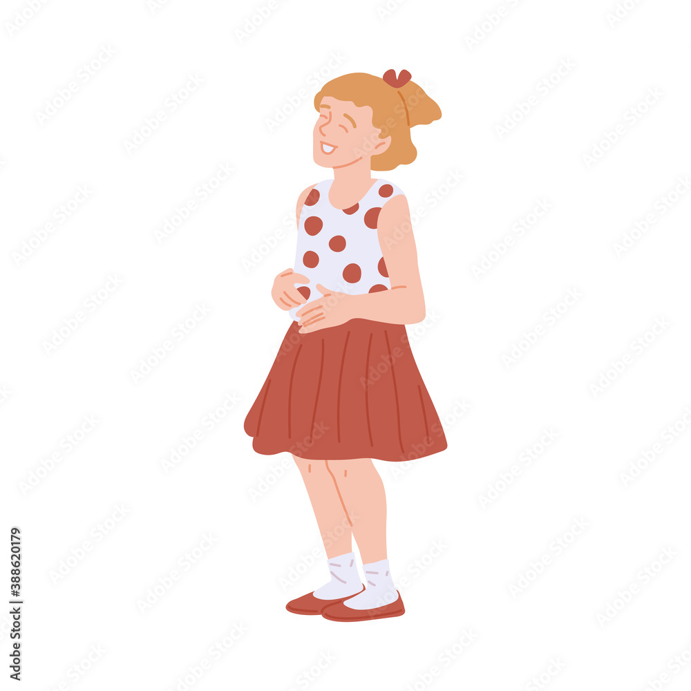 Little school girl laughing, flat cartoon vector illustration isolated ...