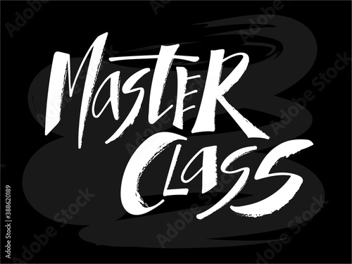 Vector illustration of master class lettering for banner, flyer, poster, event promotion, advertisement design. Handwritten text for template, billboard, print for advertising educational activity
