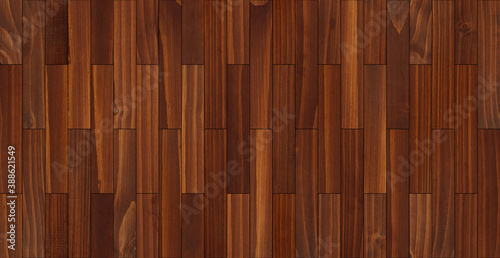 Dark seamless wooden wall made of narrow planks. Brown parquet floor. Wooden boards texture. 