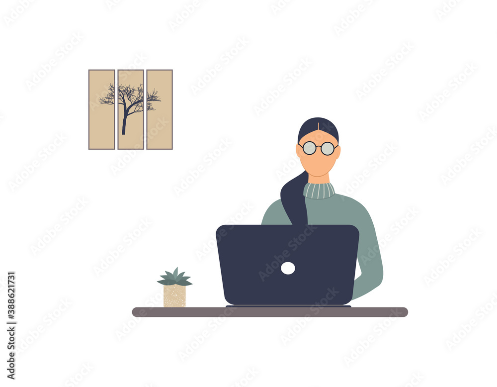 Faceless woman tutor work on laptop.Remote work, distance E-learning or online training during virus epidemic.Lady trainer or coach conduct webinar,seminar or workshop.Vector colourful illustration Faceless woman tutor work on laptop.Remote work, distance E-learning or online training during virus epidemic.Lady trainer or coach conduct webinar,seminar or workshop.Vector colourful illustration