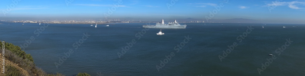 Marine Navy Ship or Nautical Vessel Sailing Out of San Diego Bay in Southern California
