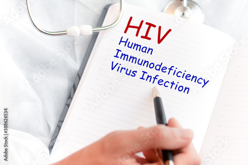 Doctor holding a card with text HIV Human Immunodeficiency Virus Infection medical concept photo