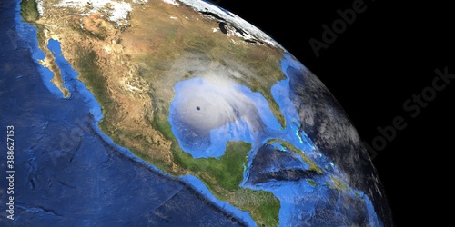 Hurricane Zeta shown from Space. Elements of this 3d rendering are furnished by NASA.