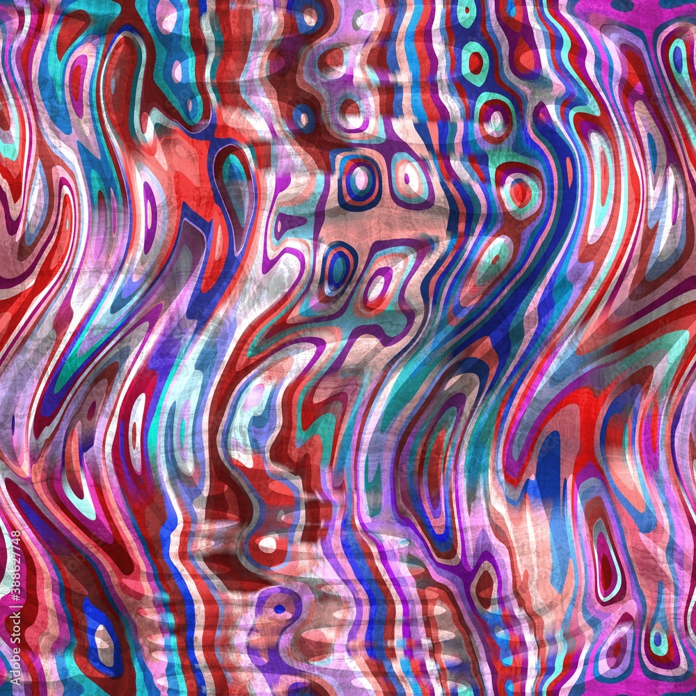 Naklejka premium Vivid wavy warped digital bright seamless pattern. High quality illustration. Wrinkled and rippled vivid brilliant colors refracted into a rich but bizarre seamless design.