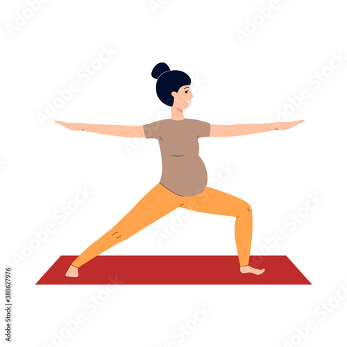 Pregnant woman does prenatal yoga during pregnancy a vector illustration