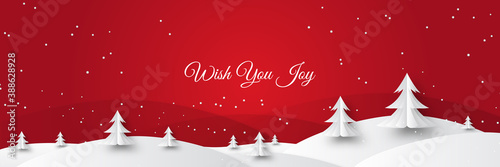 Red white christmas background design of pine tree and snowflake with snow falling in the winter vector illustration 