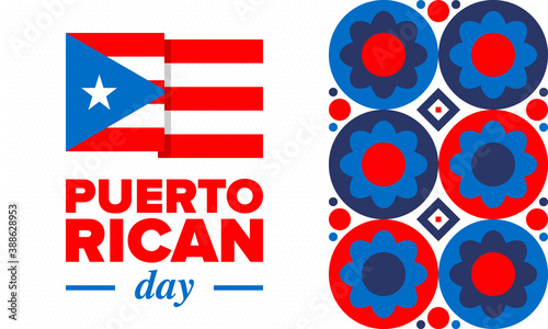 Puerto Rican Day. National happy holiday. Festival and parade in honor of independence and freedom. Puerto Rico flag. Latin american country. Patriotic elements. Vector poster illustration