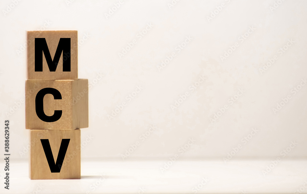 MCV - Mean Corpuscular Volume acronym, concept background. MCV - Mean Corpuscular Volume acronym, concept background.