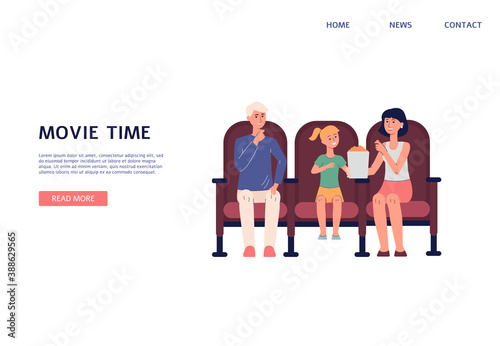 Web page mockup for cinema theater and home cinema flat vector illustration.