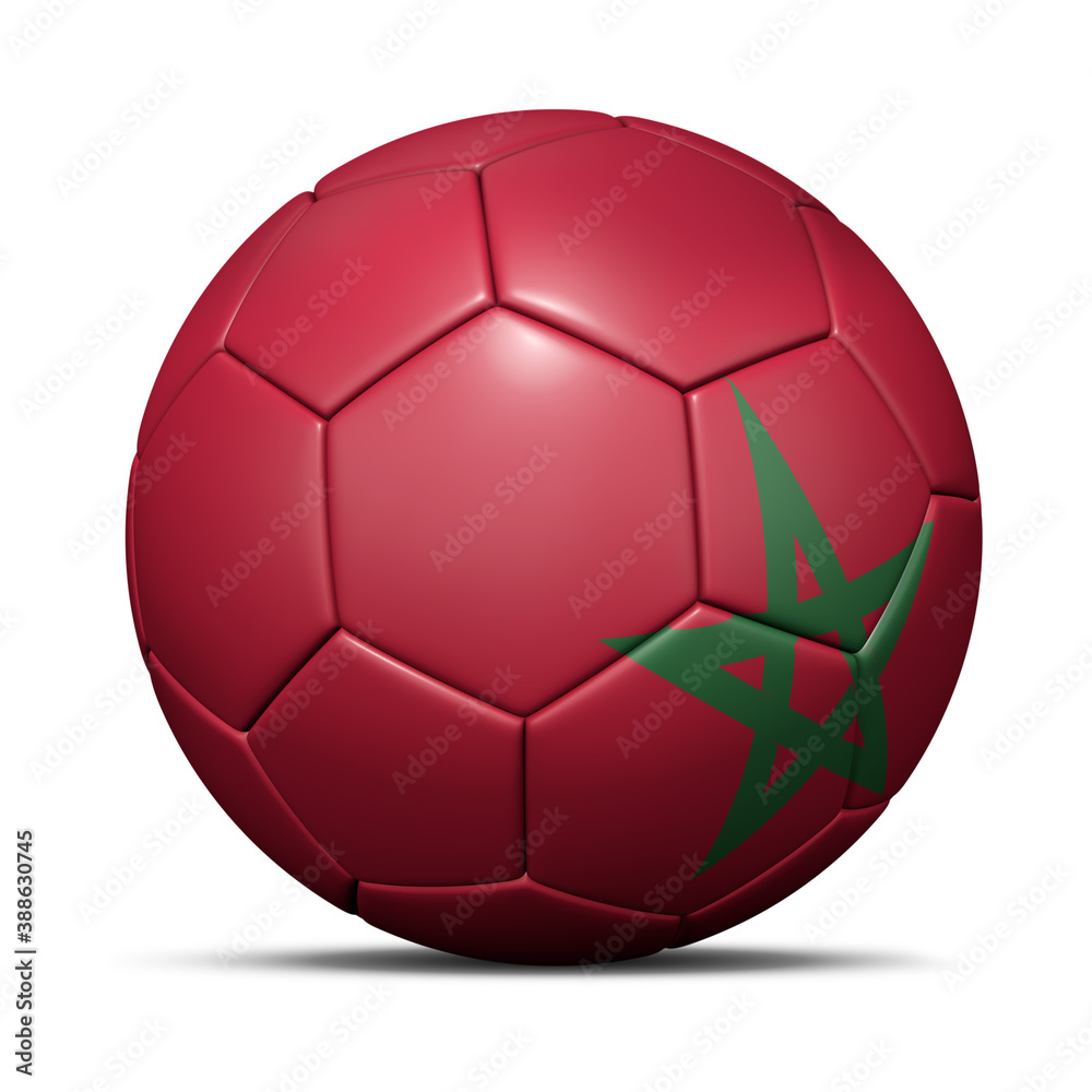 Fototapeta premium 3d soccer ball with Morocco flag - 3D Render isolated in background white.
