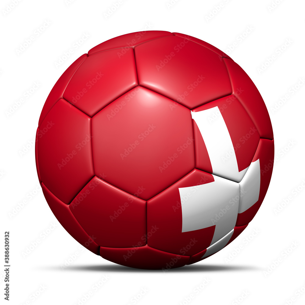 3d soccer ball with Switzerland flag - 3D Render isolated in background white.