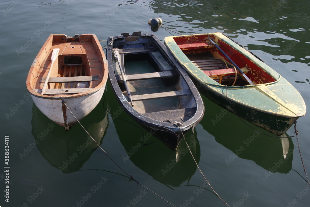 Wooden boats in a harbor of Basque Country