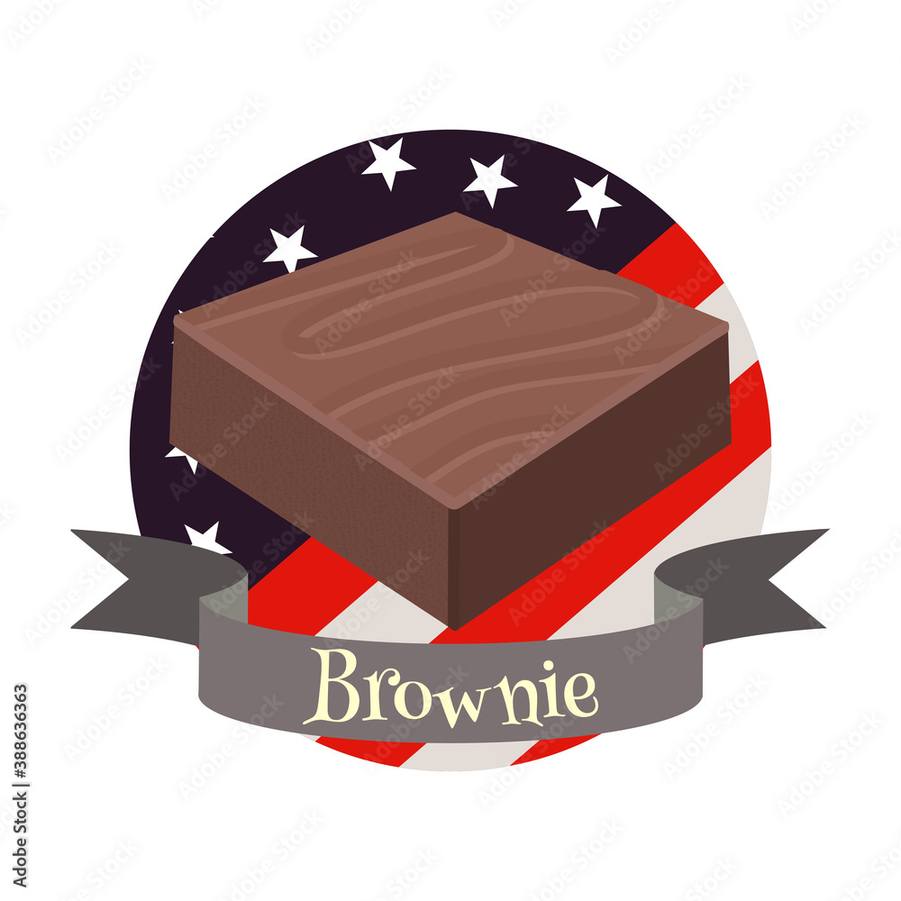 Brownie traditional American dessert. Colorful illustration in cartoon style. Brownie traditional American dessert. Colorful illustration in cartoon style.