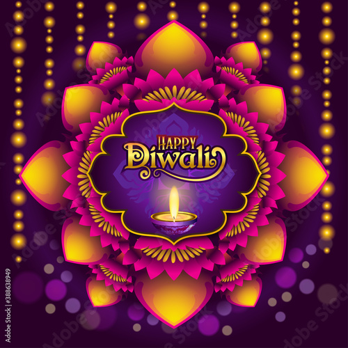 Diwali Greetings with Lotus Ornamental designs