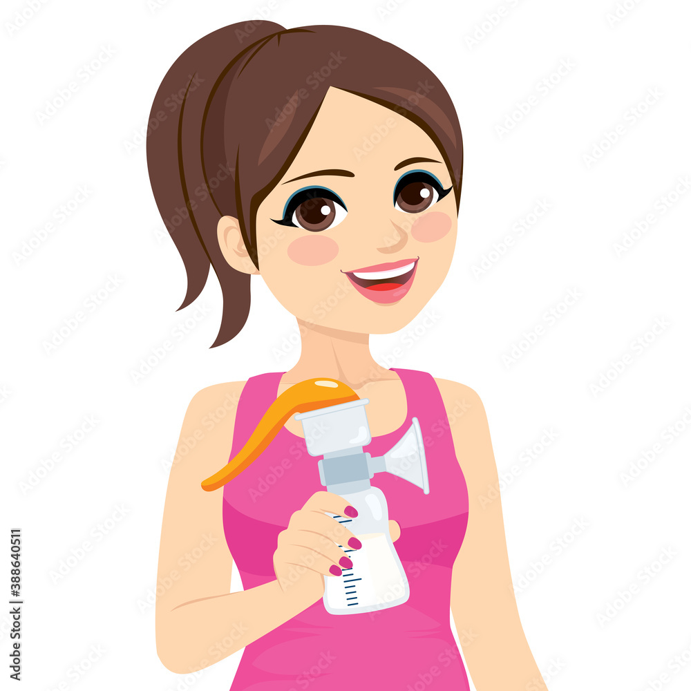 Woman holding manual breast pump machine for her breastfeeding routine Woman holding manual breast pump machine for her breastfeeding routine