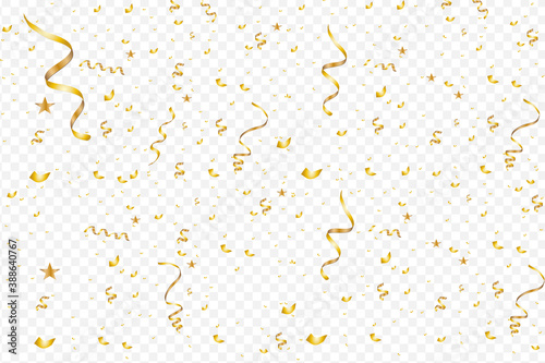 celebration background with gold confetti. Gold glitter confetti flying vector background