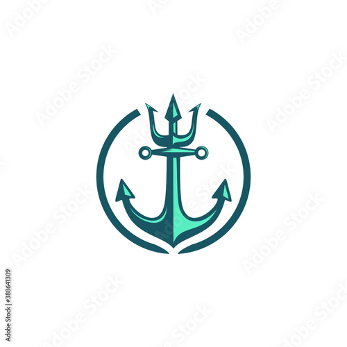 logo for marine with editable anchor and trident symbol vector