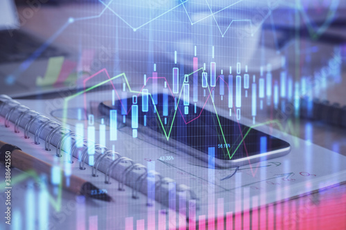Wallpaper Mural Double exposure of forex chart drawing and cell phone background. Concept of financial data analysis Torontodigital.ca